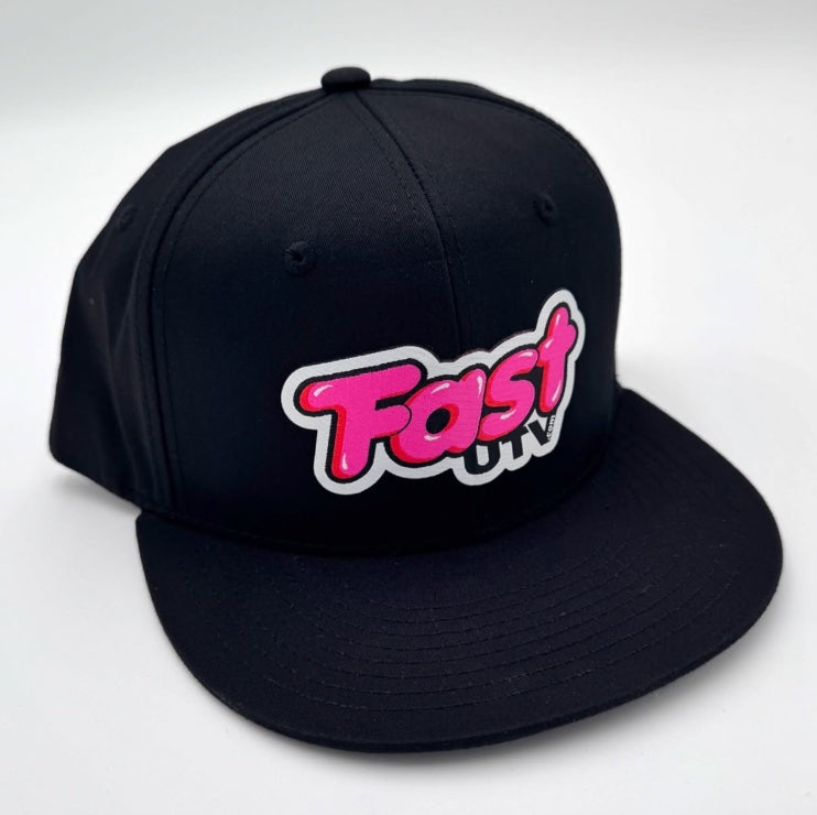 Black cap with pink and white 'Fast' logo on a white background