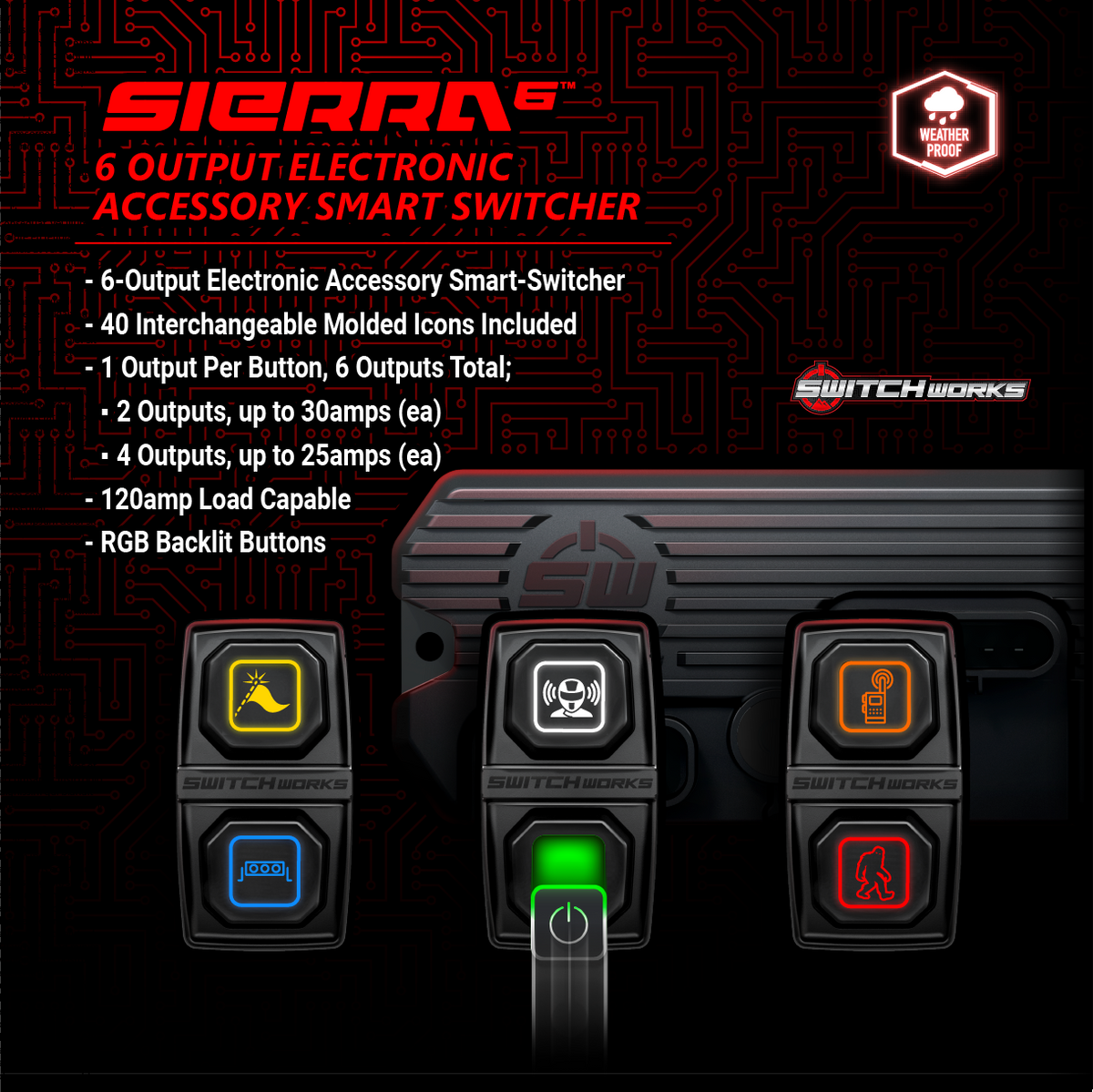 Sierra6, 6-Switch, 3-Rocker Electronic Accessory Smart Switcher - Universal - product image 2