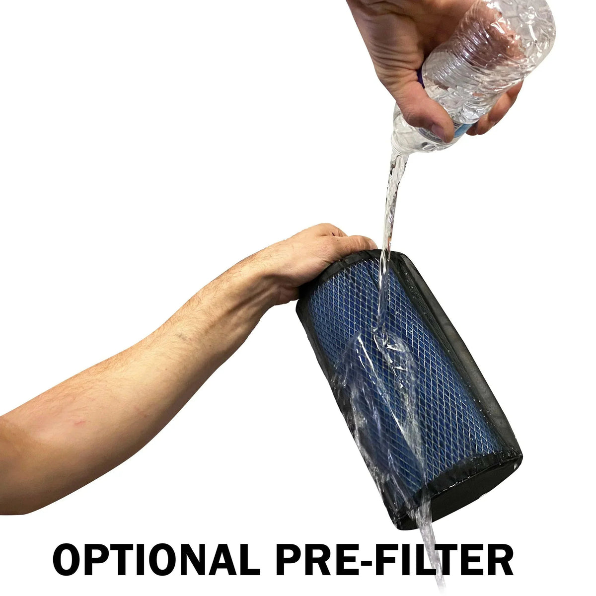 Optional RPM water-repellent pre-filter shown for reference; sold separately