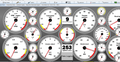 Acclivity stand-alone tuning software gauge dashboard showing engine speed, air-fuel ratio, throttle position and data logging