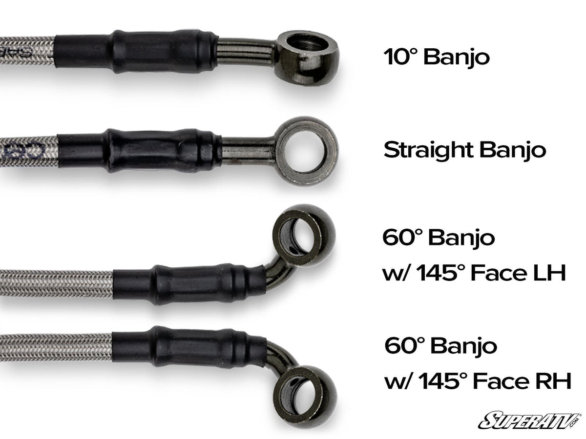 Braided Brake Lines with Fittings for RZR Pro R and RZR Pro R 4 and RZR Pro S and RZR Pro S 4 and RZR Pro XP and RZR Pro XP 4 and RZR RS1 and RZR S 1000 and RZR S 800 and RZR S 900 and RZR S4 1000 and RZR Trail 900 and RZR Trail S 900 and RZR Trail S 1000 and RZR Turbo R and RZR Turbo R 4 and RZR XP and RZR XP 4 and RZR XP 1000 and RZR XP 4 1000 and RZR XP 4 900 and RZR XP Turbo and RZR XP 4 Turbo and RZR XP Turbo S and RZR XP 4 Turbo S and RZR XP S and RZR XP 900 and RZR 4 800 and RZR 4 900 and RZR 800 and