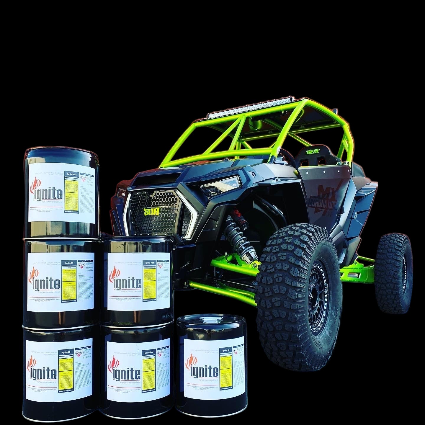utv-side-by-side-cans of racing fuel by ignite racing fuel
