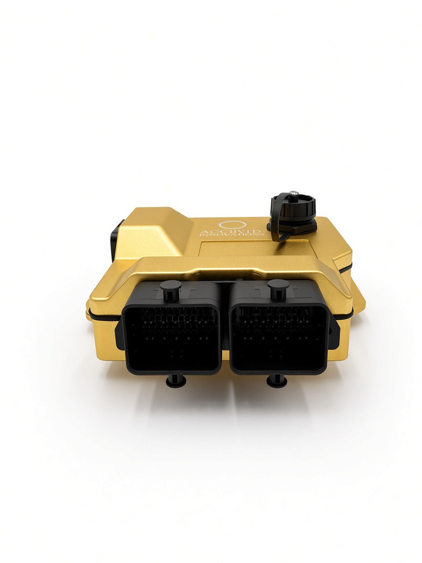 Acclivity Axiom Polaris Pro R ECU dual vehicle connectors, close-up