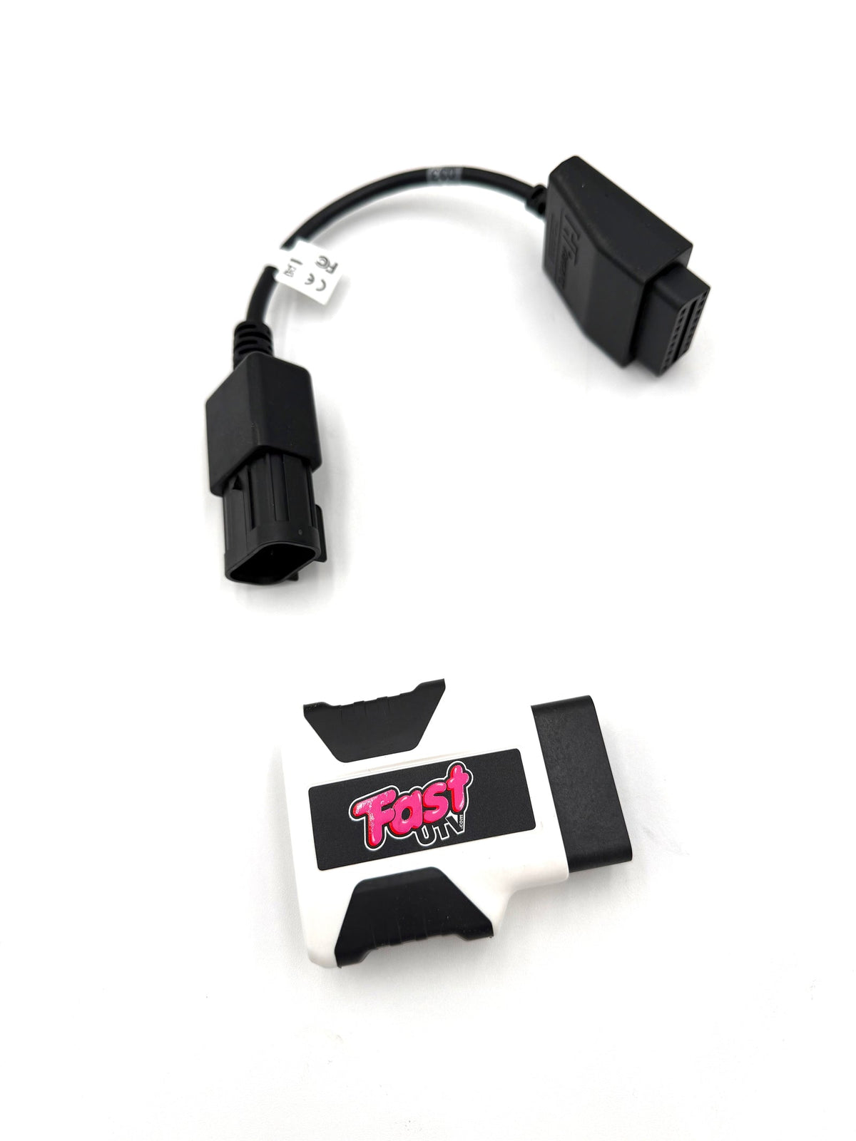 FastUTV branded tuning interface shown with a vehicle adapter cable