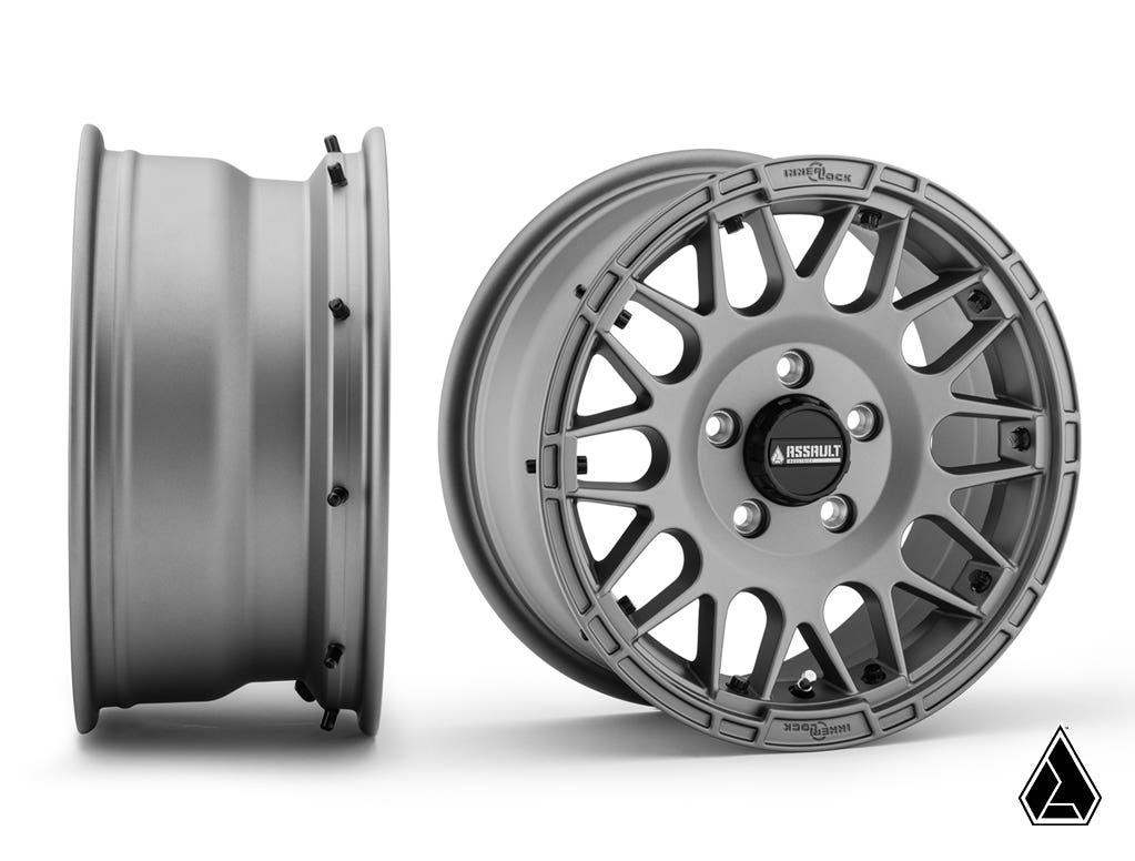 Sticky XT Warrior Tires 32x10x15 on 15x7 Assault Industries Hellfire Matte Titanium Wheels 4/156 Pattern for RZR Pro XP and RZR Pro XP 4 and RZR S 1000 and RZR S 800 and RZR S 900 and RZR S4 1000 and RZR XP 1000 and RZR XP 4 1000 and RZR XP 4 900 and RZR XP Turbo and RZR XP 4 Turbo and RZR XP Turbo S and RZR XP 4 Turbo S and RZR XP 900 and RZR 4 800 and RZR 4 900 and RZR 570 and RZR 800 and RZR 900