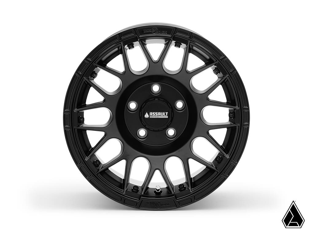 Sticky XT Warrior Tires 32x10x15 on 15x10 Assault Industries Hellfire Satin Black Wheels 5/4.5 Pattern for RZR Pro R and RZR Pro R 4 and RZR Turbo R and RZR Turbo R 4