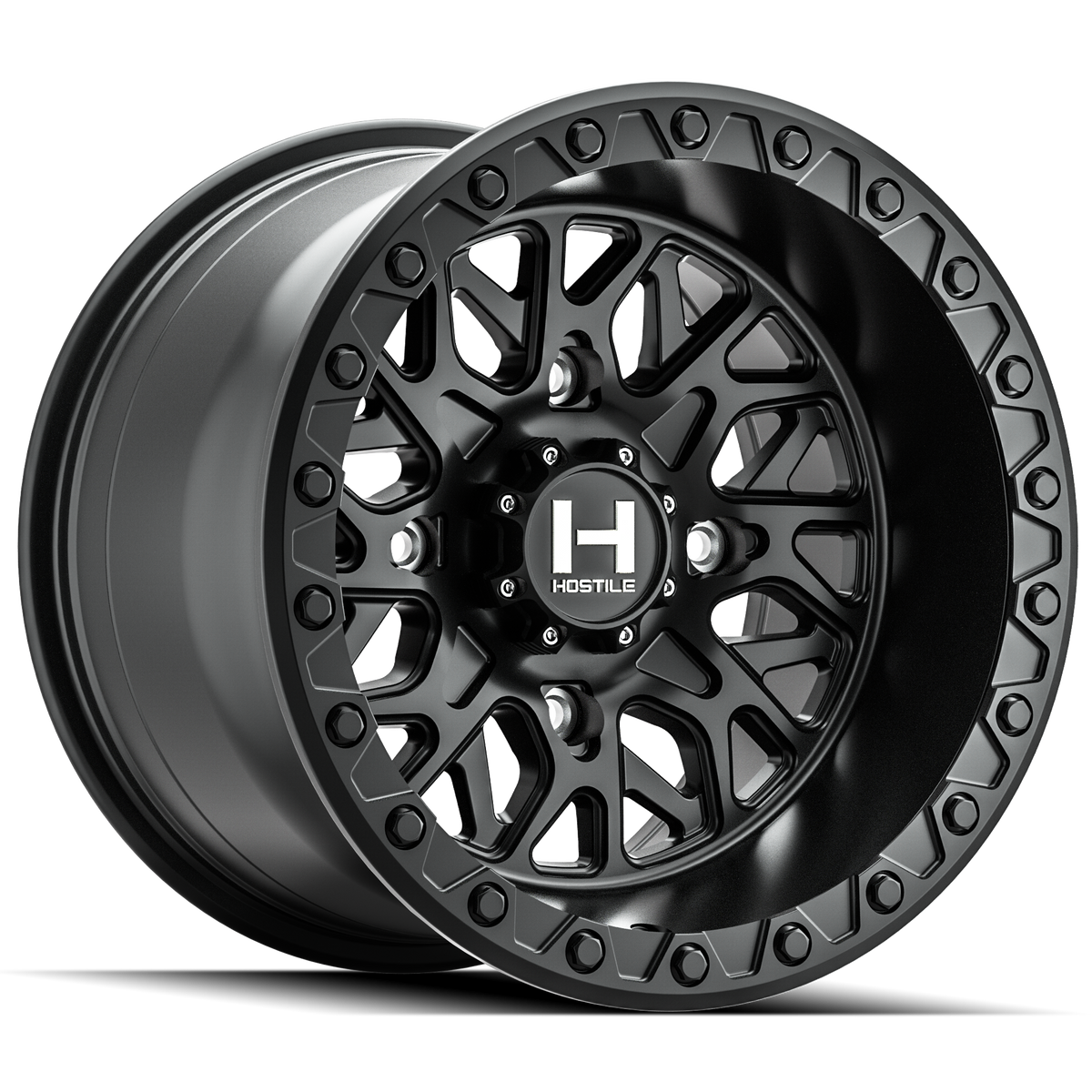 Hostile H133 Glamis four-lug UTV wheel in Asphalt finish