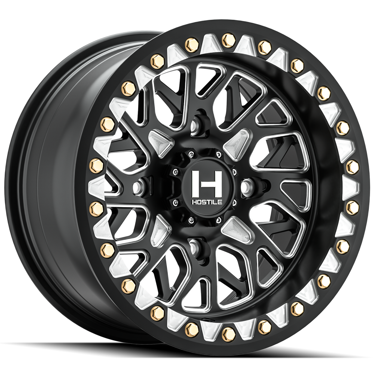 Hostile H333 Glamis beadlock wheel in Blade Cut finish