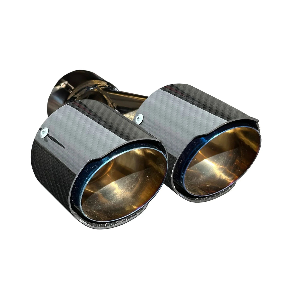 RPM Blue/Gold exhaust tip with Gloss Carbon cover for compatible RPM mufflers