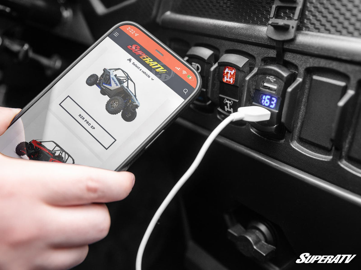 12 V UTV Voltmeter and Dual USB Charger for RZR Pro R and RZR Pro R 4 and RZR Pro S and RZR Pro S 4 and RZR Pro XP and RZR Pro XP 4 and RZR RS1 and RZR S 1000 and RZR S 800 and RZR S 900 and RZR S4 1000 and RZR Trail 900 and RZR Trail S 900 and RZR Trail S 1000 and RZR Turbo R and RZR Turbo R 4 and RZR XP and RZR XP 4 and RZR XP 1000 and RZR XP 4 1000 and RZR XP 4 900 and RZR XP Turbo and RZR XP 4 Turbo and RZR XP Turbo S and RZR XP 4 Turbo S and RZR XP S and RZR XP 900 and RZR 4 800 and RZR 4 900 and RZR 5