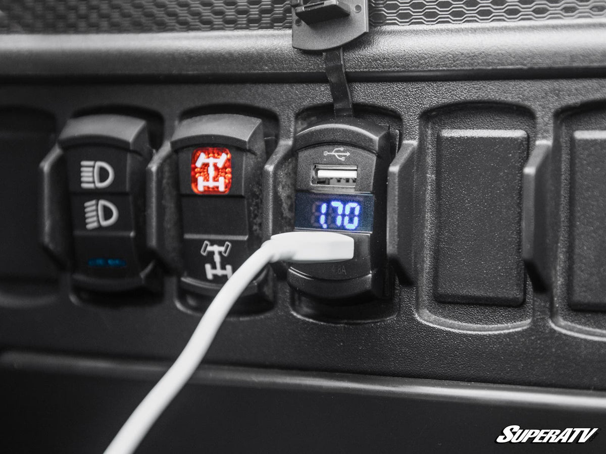 12 V UTV Voltmeter and Dual USB Charger for RZR Pro R and RZR Pro R 4 and RZR Pro S and RZR Pro S 4 and RZR Pro XP and RZR Pro XP 4 and RZR RS1 and RZR S 1000 and RZR S 800 and RZR S 900 and RZR S4 1000 and RZR Trail 900 and RZR Trail S 900 and RZR Trail S 1000 and RZR Turbo R and RZR Turbo R 4 and RZR XP and RZR XP 4 and RZR XP 1000 and RZR XP 4 1000 and RZR XP 4 900 and RZR XP Turbo and RZR XP 4 Turbo and RZR XP Turbo S and RZR XP 4 Turbo S and RZR XP S and RZR XP 900 and RZR 4 800 and RZR 4 900 and RZR 5