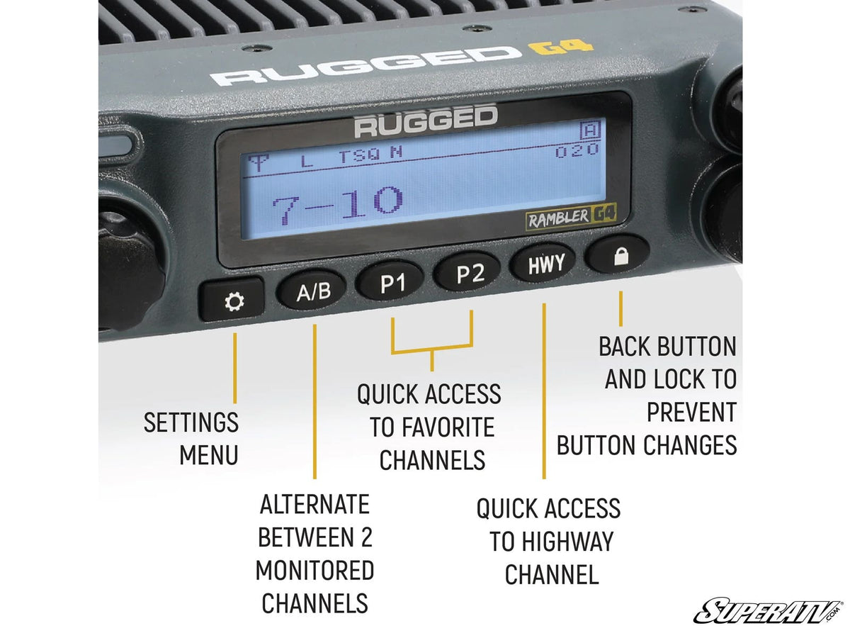 Rugged Radios Radio Kit Lite—Rambler G4 GMRS Band Mobile Radio with Antenna for RZR Pro R and RZR Pro R 4 and RZR Pro S and RZR Pro S 4 and RZR Pro XP and RZR Pro XP 4 and RZR RS1 and RZR S 1000 and RZR S 800 and RZR S 900 and RZR S4 1000 and RZR Trail 900 and RZR Trail S 900 and RZR Trail S 1000 and RZR Turbo R and RZR Turbo R 4 and RZR XP and RZR XP 4 and RZR XP 1000 and RZR XP 4 1000 and RZR XP 4 900 and RZR XP Turbo and RZR XP 4 Turbo and RZR XP Turbo S and RZR XP 4 Turbo S and RZR XP S and RZR XP 900 a