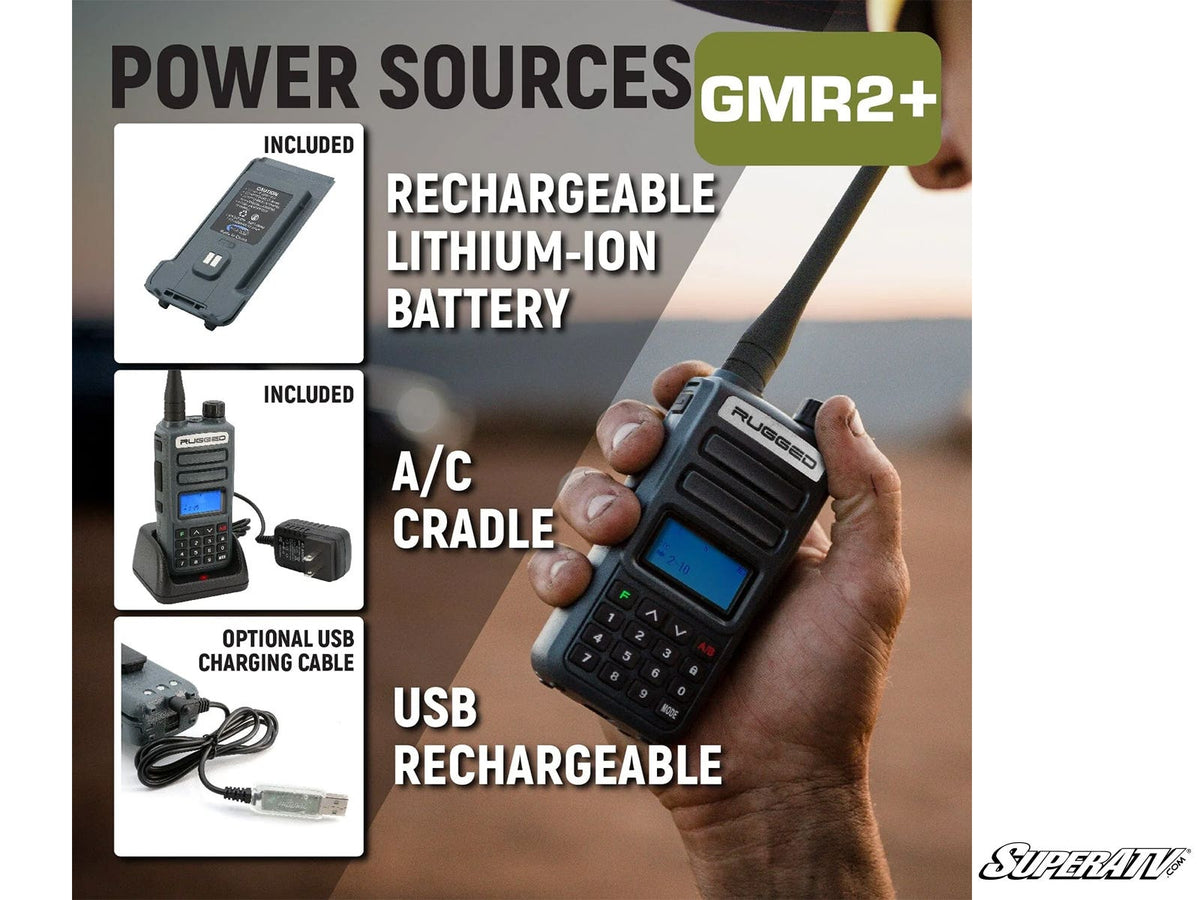 Rugged Radios Rugged GMR2 PLUS—GMRS and FRS Two-Way Handheld Radio for RZR Pro R and RZR Pro R 4 and RZR Pro S and RZR Pro S 4 and RZR Pro XP and RZR Pro XP 4 and RZR RS1 and RZR S 1000 and RZR S 800 and RZR S 900 and RZR S4 1000 and RZR Trail 900 and RZR Trail S 900 and RZR Trail S 1000 and RZR Turbo R and RZR Turbo R 4 and RZR XP and RZR XP 4 and RZR XP 1000 and RZR XP 4 1000 and RZR XP 4 900 and RZR XP Turbo and RZR XP 4 Turbo and RZR XP Turbo S and RZR XP 4 Turbo S and RZR XP S and RZR XP 900 and RZR 4 