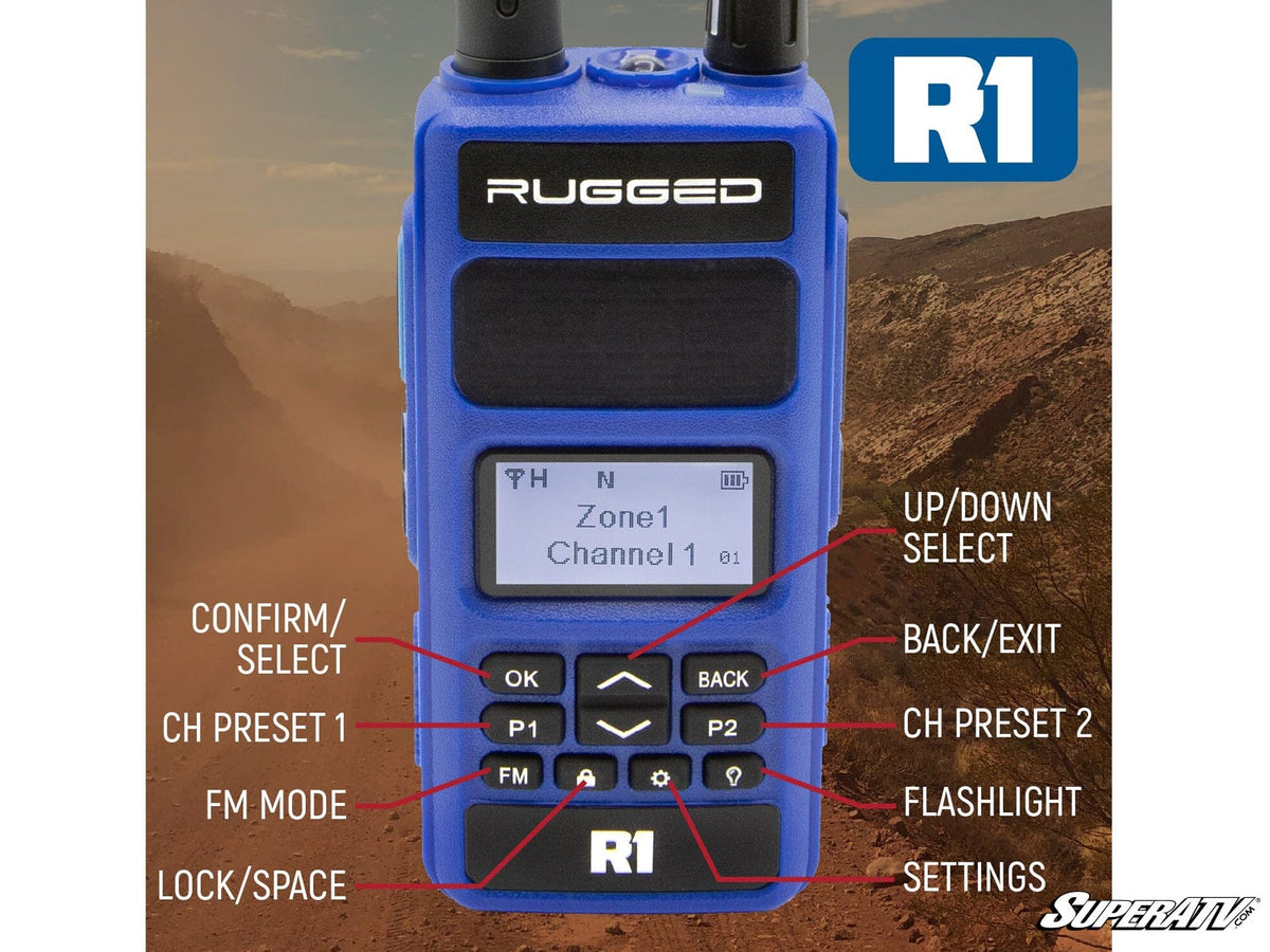 Rugged Radios Rugged R1—Business Band Two-Way Handheld Radio—Digital and Analog for RZR Pro R and RZR Pro R 4 and RZR Pro S and RZR Pro S 4 and RZR Pro XP and RZR Pro XP 4 and RZR RS1 and RZR S 1000 and RZR S 800 and RZR S 900 and RZR S4 1000 and RZR Trail 900 and RZR Trail S 900 and RZR Trail S 1000 and RZR Turbo R and RZR Turbo R 4 and RZR XP and RZR XP 4 and RZR XP 1000 and RZR XP 4 1000 and RZR XP 4 900 and RZR XP Turbo and RZR XP 4 Turbo and RZR XP Turbo S and RZR XP 4 Turbo S and RZR XP S and RZR XP 9