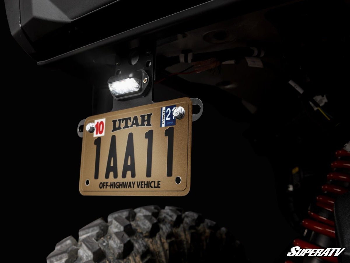 Universal Lighted License Plate Holder for RZR Pro R and RZR Pro R 4 and RZR Pro S and RZR Pro S 4 and RZR Pro XP and RZR Pro XP 4 and RZR RS1 and RZR S 1000 and RZR S 800 and RZR S 900 and RZR S4 1000 and RZR Trail 900 and RZR Trail S 900 and RZR Trail S 1000 and RZR Turbo R and RZR Turbo R 4 and RZR XP and RZR XP 4 and RZR XP 1000 and RZR XP 4 1000 and RZR XP 4 900 and RZR XP Turbo and RZR XP 4 Turbo and RZR XP Turbo S and RZR XP 4 Turbo S and RZR XP S and RZR XP 900 and RZR 4 800 and RZR 4 900 and RZR 57