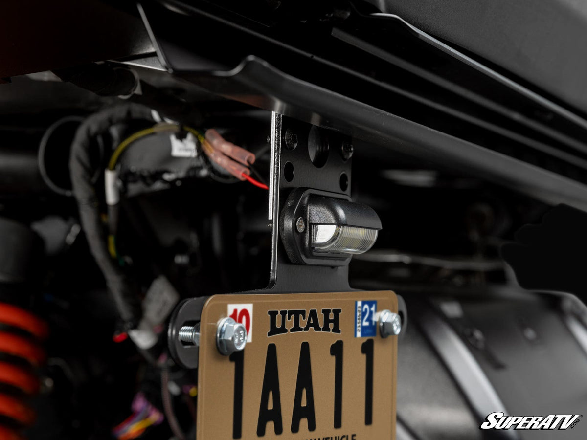 Universal Lighted License Plate Holder for RZR Pro R and RZR Pro R 4 and RZR Pro S and RZR Pro S 4 and RZR Pro XP and RZR Pro XP 4 and RZR RS1 and RZR S 1000 and RZR S 800 and RZR S 900 and RZR S4 1000 and RZR Trail 900 and RZR Trail S 900 and RZR Trail S 1000 and RZR Turbo R and RZR Turbo R 4 and RZR XP and RZR XP 4 and RZR XP 1000 and RZR XP 4 1000 and RZR XP 4 900 and RZR XP Turbo and RZR XP 4 Turbo and RZR XP Turbo S and RZR XP 4 Turbo S and RZR XP S and RZR XP 900 and RZR 4 800 and RZR 4 900 and RZR 57