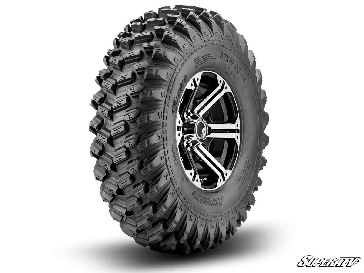Standard XT Warrior Tires 34x10x14 on 14x7 Bandit H-Series Machined Finish Wheels 4/156 Pattern for RZR Pro XP and RZR Pro XP 4 and RZR RS1 and RZR S 1000 and RZR S 800 and RZR S 900 and RZR S4 1000 and RZR Trail 900 and RZR Trail S 900 and RZR Trail S 1000 and RZR XP and RZR XP 4 and RZR XP 1000 and RZR XP 4 1000 and RZR XP 4 900 and RZR XP Turbo and RZR XP 4 Turbo and RZR XP Turbo S and RZR XP 4 Turbo S and RZR XP 900 and RZR 4 800 and RZR 4 900 and RZR 570 and RZR 800 and RZR 900