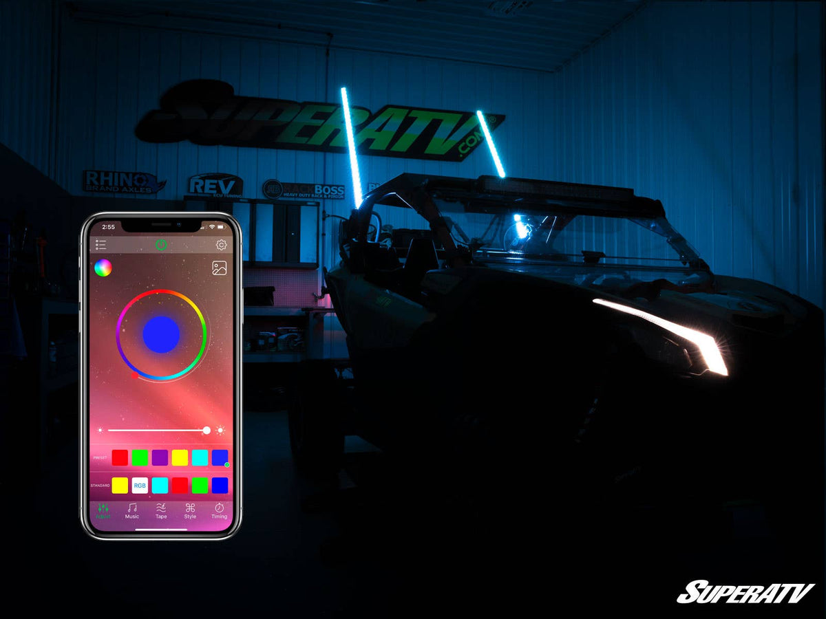 RGB LED Whip Lights for RZR Pro R and RZR Pro R 4 and RZR Pro S and RZR Pro S 4 and RZR Pro XP and RZR Pro XP 4 and RZR RS1 and RZR S 1000 and RZR S 800 and RZR S 900 and RZR S4 1000 and RZR Trail 900 and RZR Trail S 900 and RZR Trail S 1000 and RZR Turbo R and RZR Turbo R 4 and RZR XP and RZR XP 4 and RZR XP 1000 and RZR XP 4 1000 and RZR XP 4 900 and RZR XP Turbo and RZR XP 4 Turbo and RZR XP Turbo S and RZR XP 4 Turbo S and RZR XP S and RZR XP 900 and RZR 4 800 and RZR 4 900 and RZR 570 and RZR 800 and R
